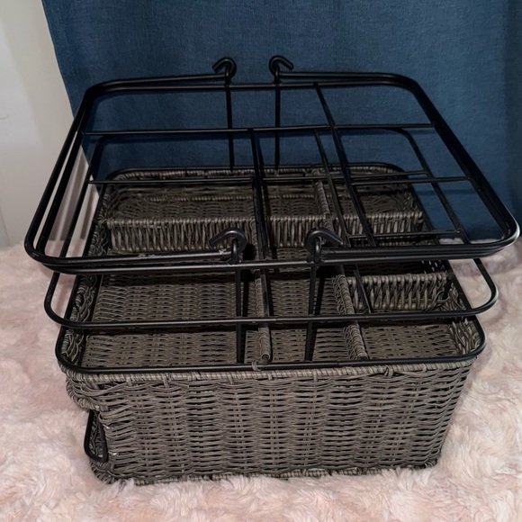 Mesa Black Woven Storage Basket Picnic Caddy Organizer - Picture 10 of 14